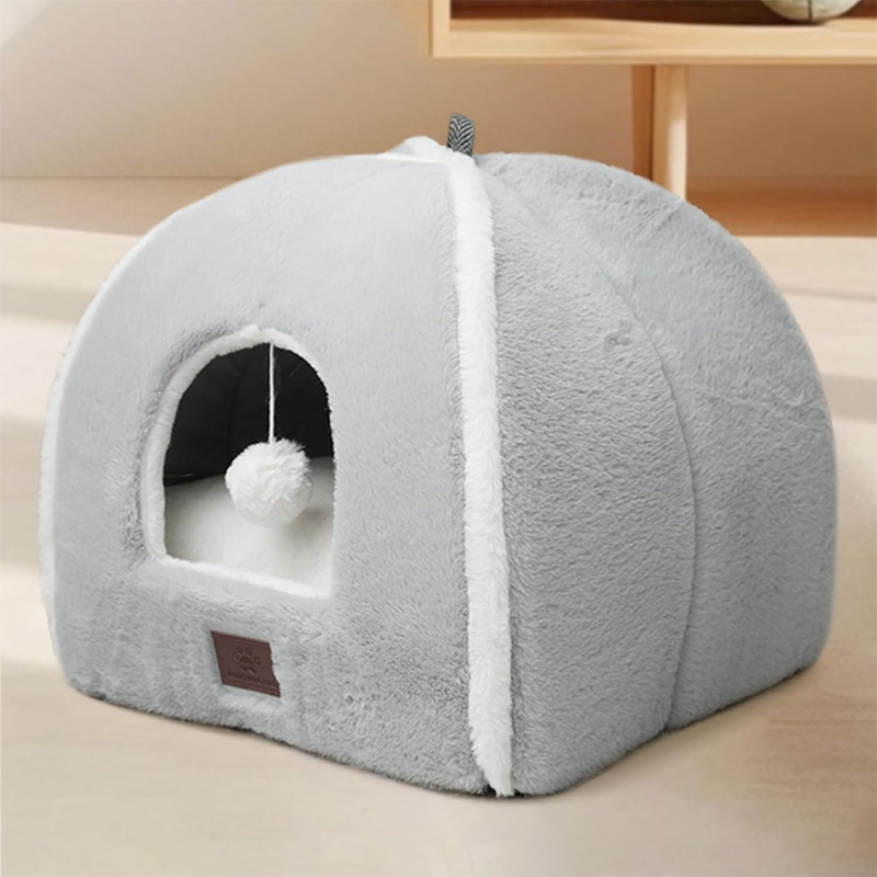 Grey Foldable Fur Cat Cave