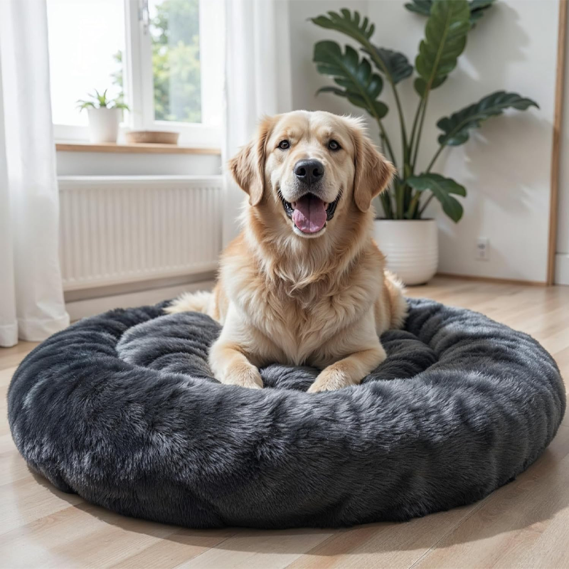 Cloudlike Gray Faux Fur Donut Bed