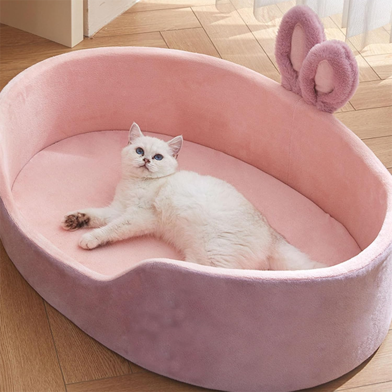 Plush Bunny Ear Oval Pet Bed