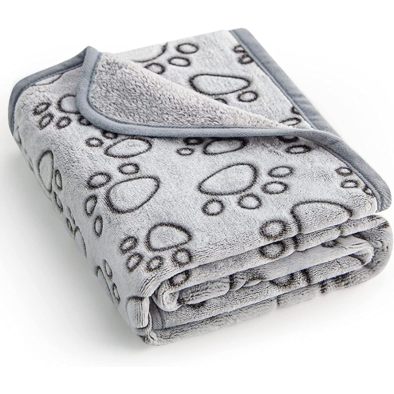 Gray Paw Print Fleece Pet Throw