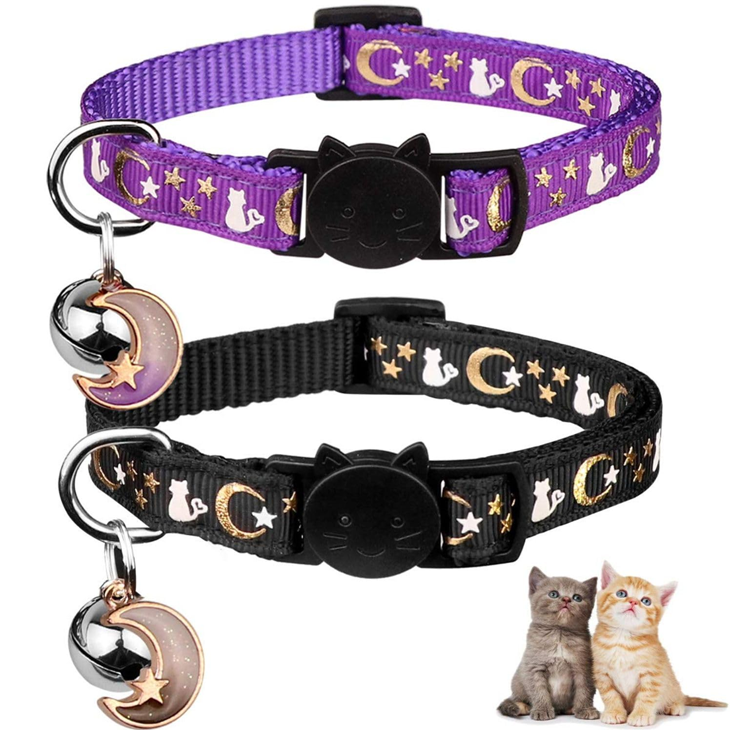 Glow Bell Nylon Cat Collar Pair