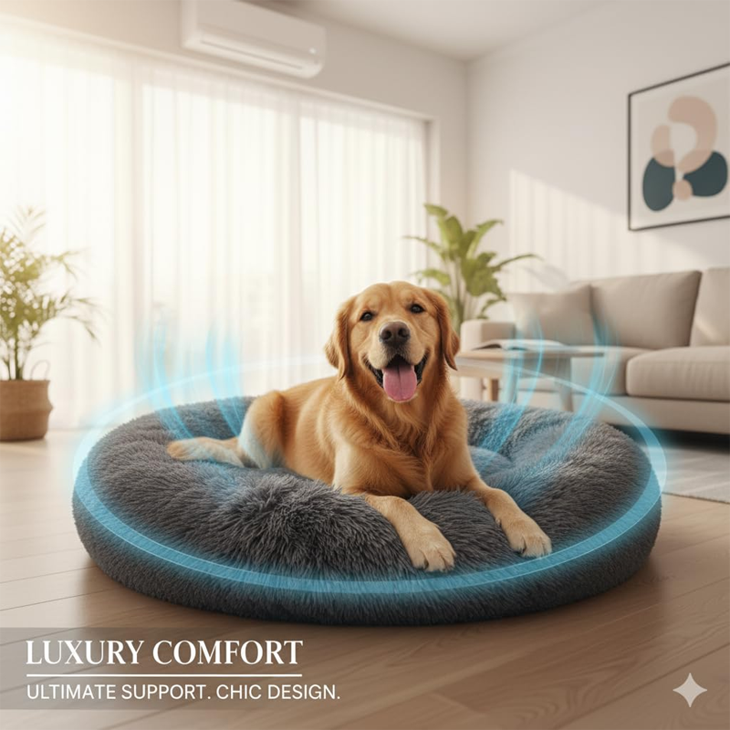 Grey Plush Donut Comfort Cushion