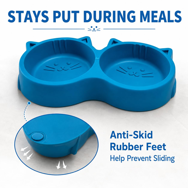 Twin Cat Face Pet Feeding Bowl
