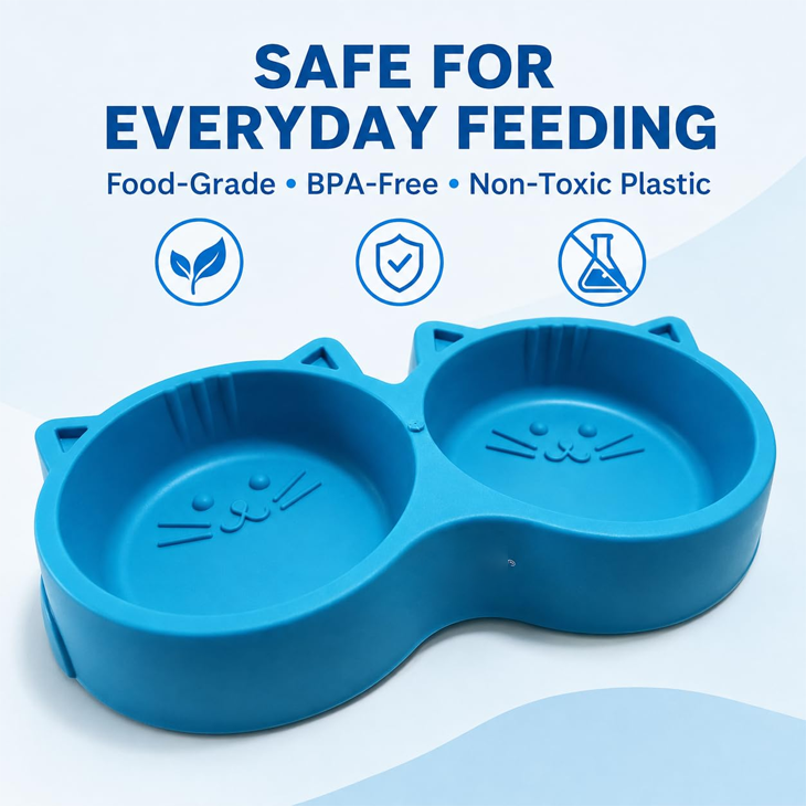 Twin Cat Face Pet Feeding Bowl
