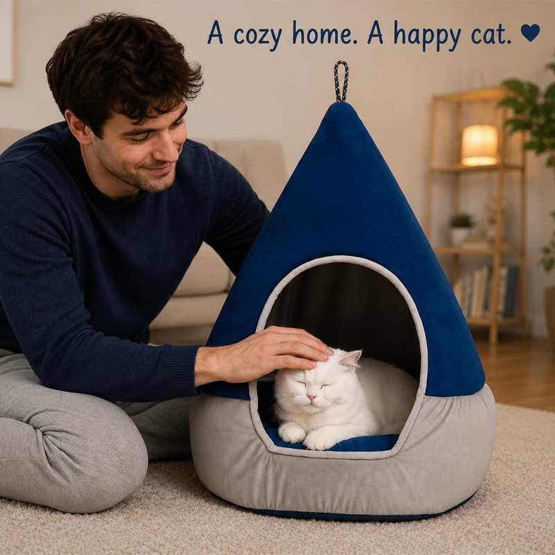 Cozy Velvet Enclosed Cat House